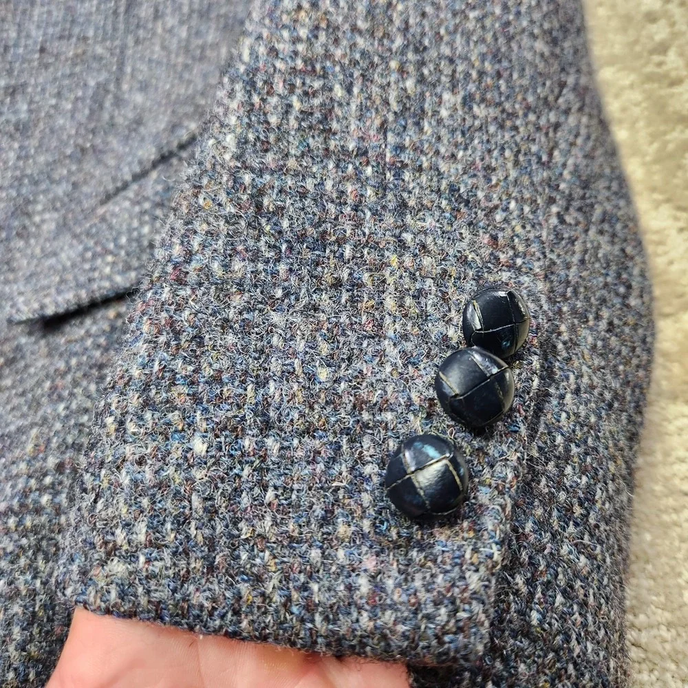 Vintage Harris Tweed Blazer Men 40 Leather Button Sport Coat Handwoven Wool USA